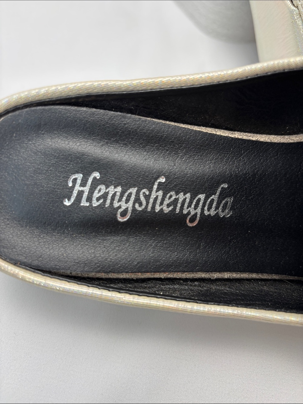 Hengshengda Iridescent Womens 7 Cream Square-Toe Slip-On Block Heel Mules #446 - Picture 2 of 13